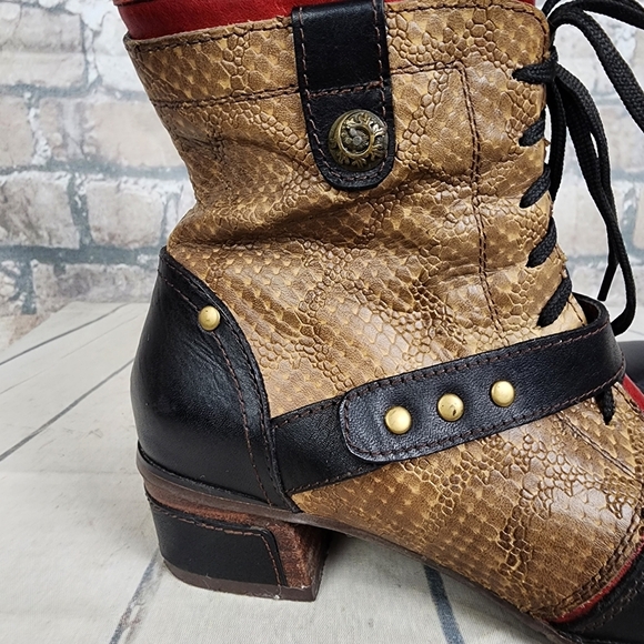 Spring Step L'ARTISTE 3 Tone Leather Ankle Boot Reptile Tan Black Size 37 - Picture 6 of 16